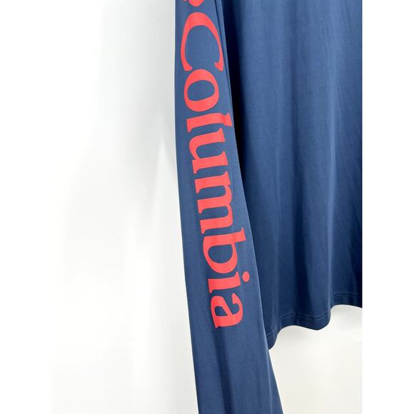 Columbia Omni-Shade Long Sleeve T Shirt Men Large Blue 1/4 Zip Red Logo - Picture 3 of 6